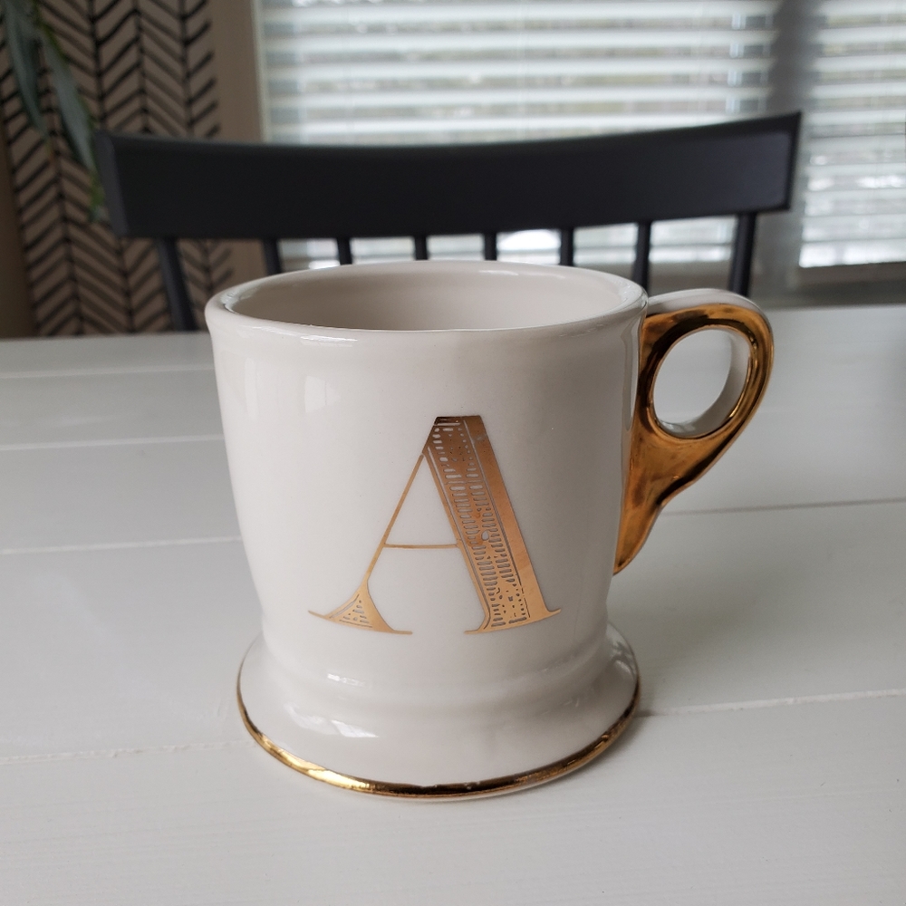 Gold trim anthropologie "A" mug